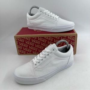 Vans Unisex White Canvas Old Skool Shoes - Sizes M 7.5 | Women 9